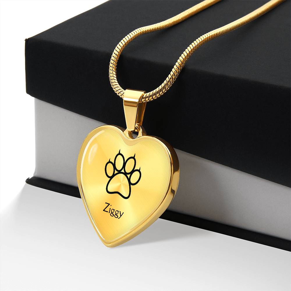 Personalized Dog Paw Heart Necklace - Custom Name Engraving Available