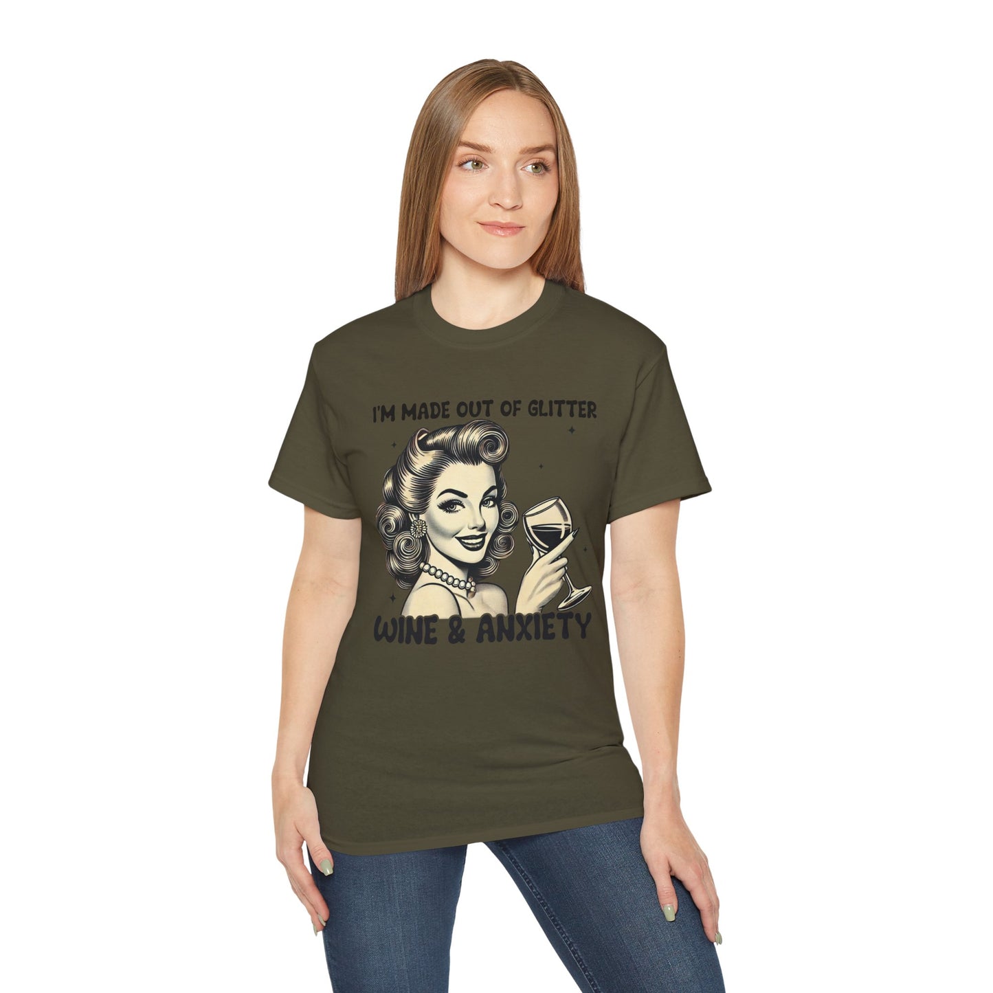 Funny Wine & Anxiety Women's Ultra Cotton Tee - Perfect Gift for Wine Lovers and Mother's Day