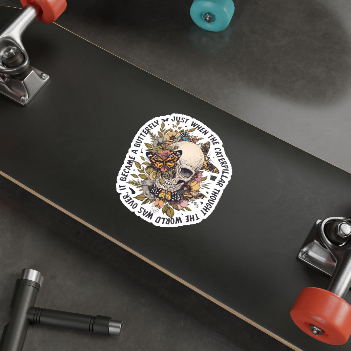 Caterpillar to Butterfly Skull Sticker