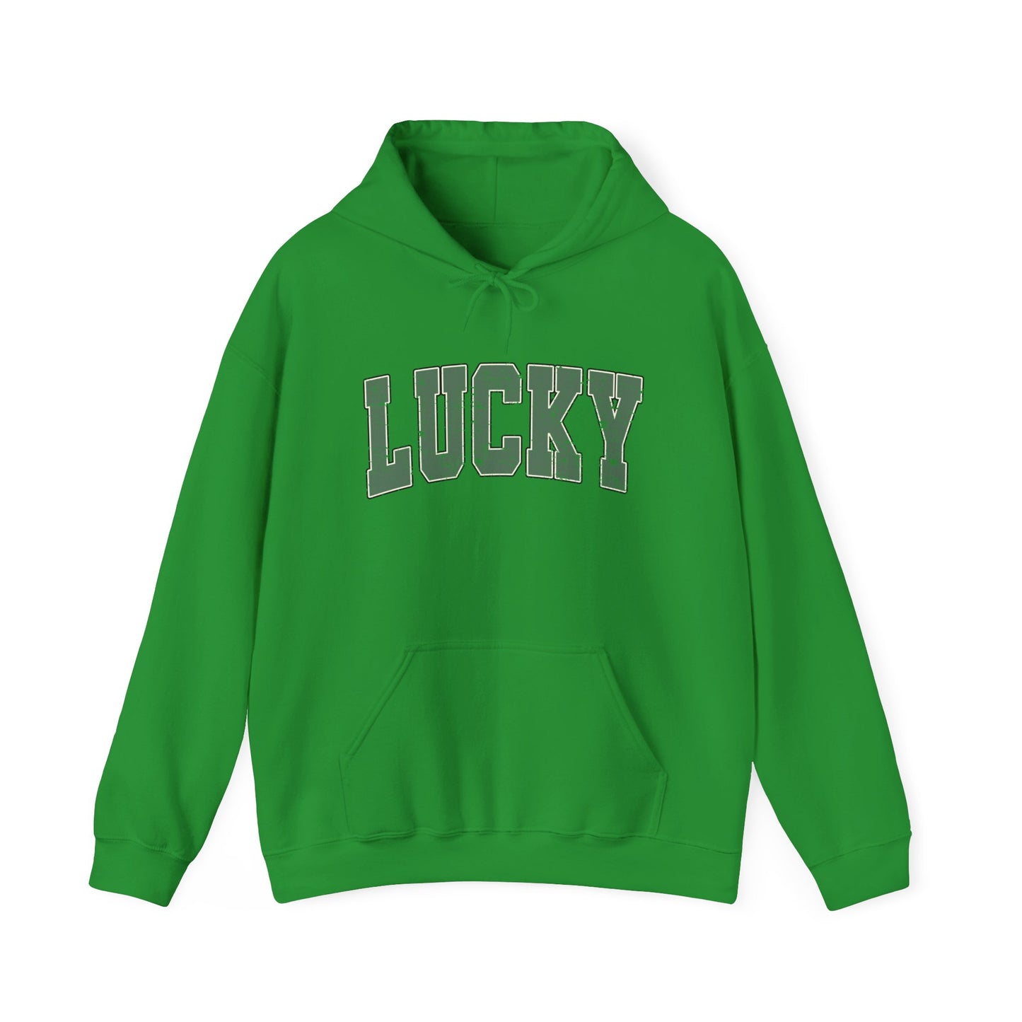 Lucky Distressed Hoodie — St. Patrick’s Day Green Vintage Lettering