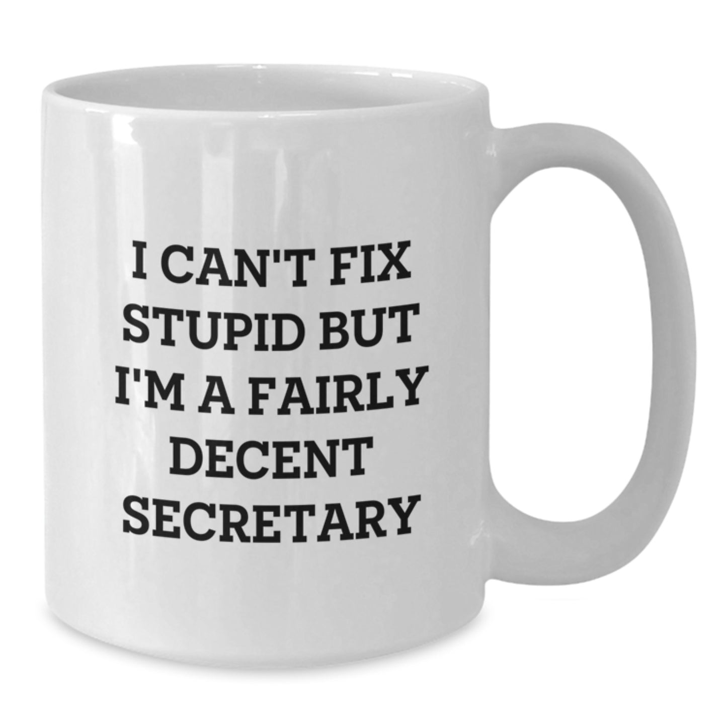 Funny Secretary Humor Gifts from Friends for Secretary's Graduation, White Coffee Mug with 'I Can't Fix Stupid But I'm A Fairly Decent Secretary' Quote - Additional