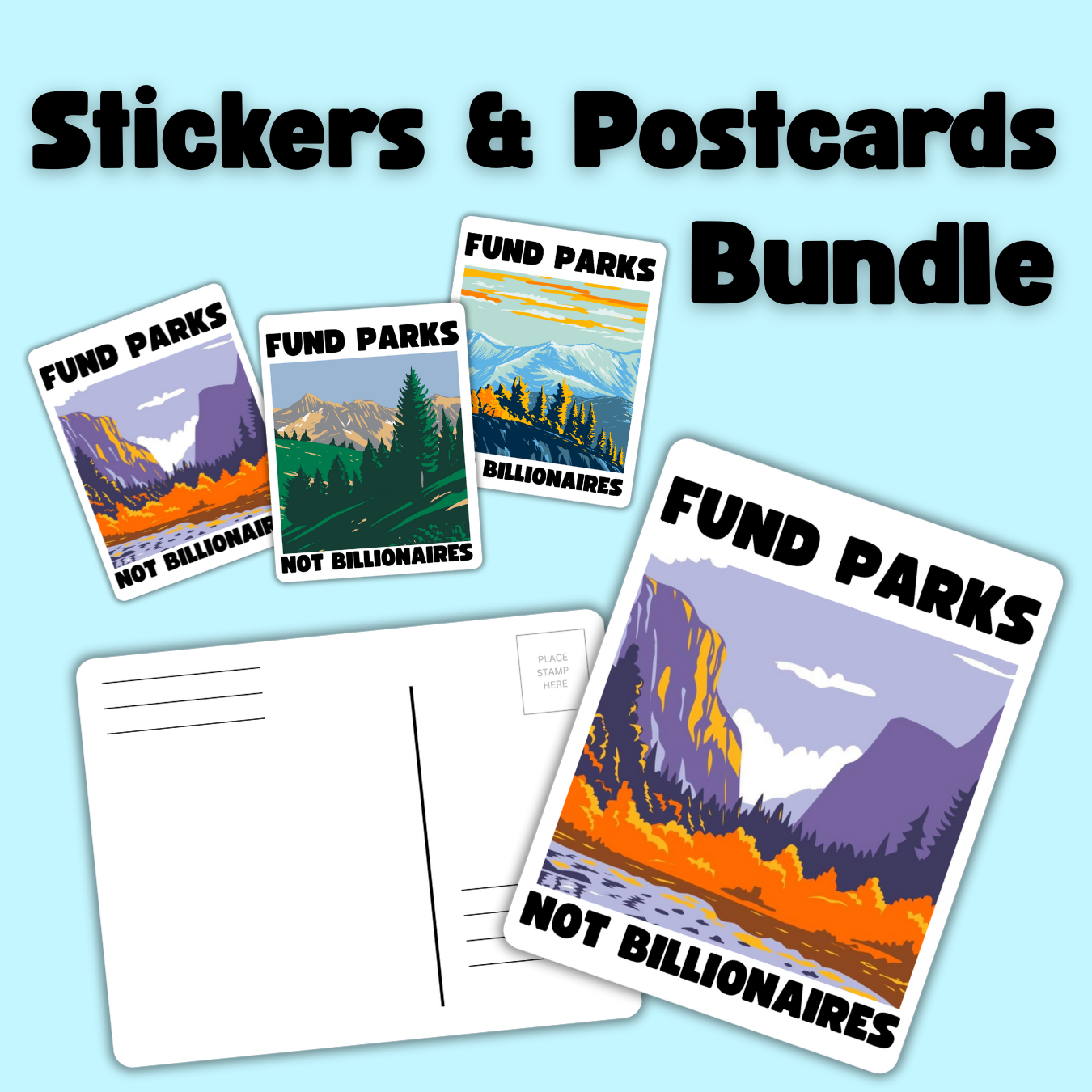 Fund Parks Not Billionaires Sticker & Postcard Set