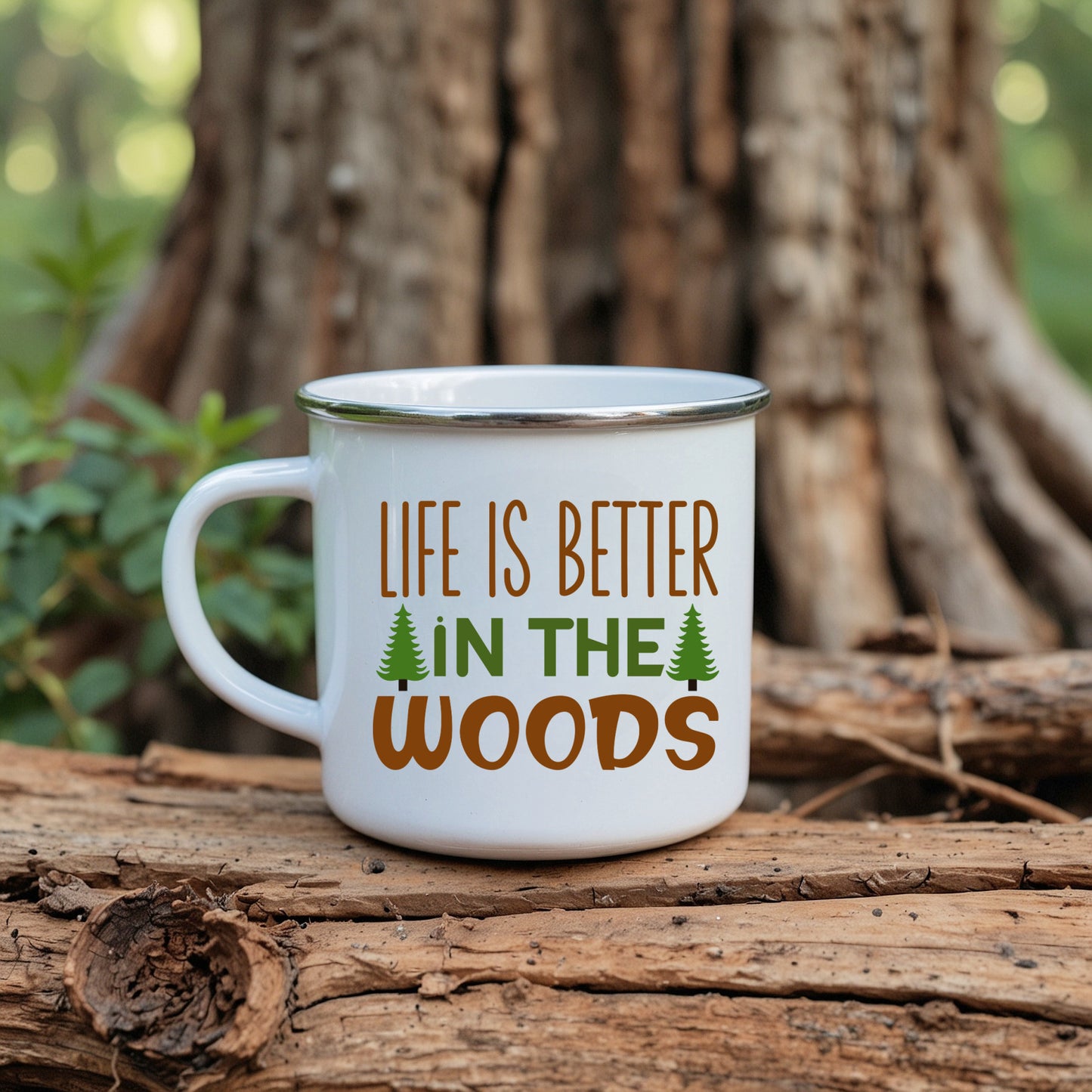 Life Is Better in the Woods Enamel Camping Mug