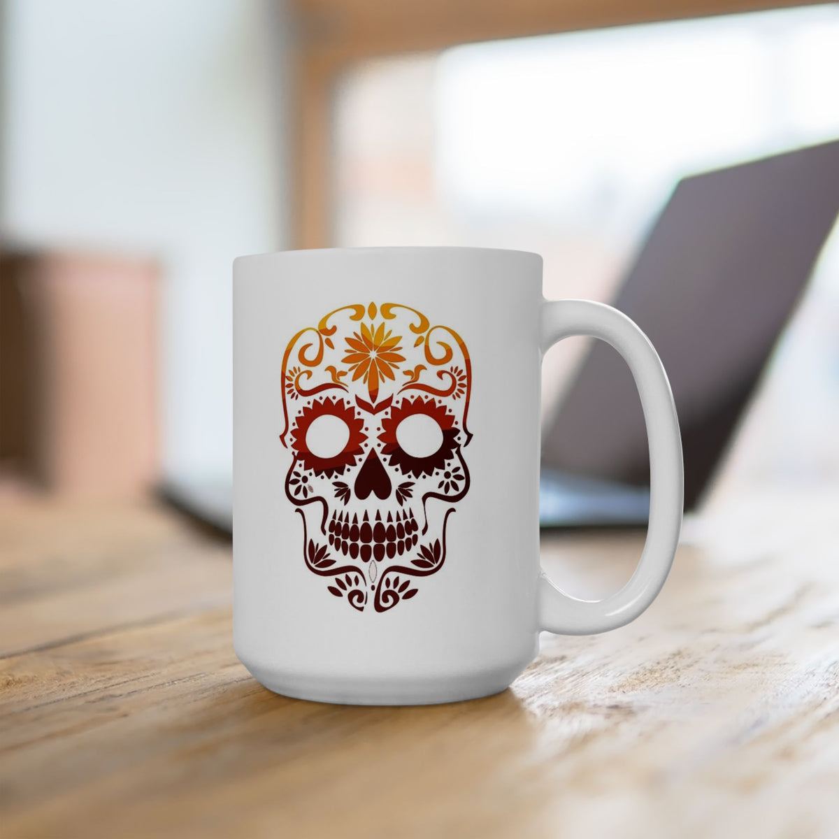 Sugar Skull Ceramic Mug – Day of the Dead Floral Skull Coffee Cup (11oz, 15oz)