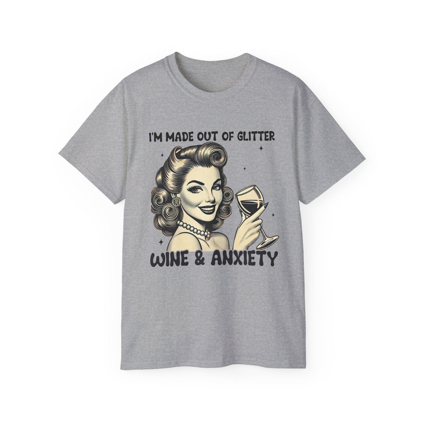 Funny Wine & Anxiety Women's Ultra Cotton Tee - Perfect Gift for Wine Lovers and Mother's Day
