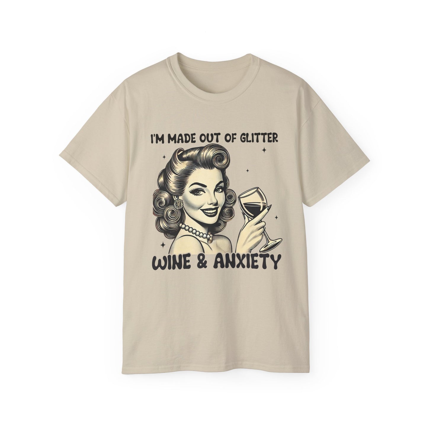 Funny Wine & Anxiety Women's Ultra Cotton Tee - Perfect Gift for Wine Lovers and Mother's Day
