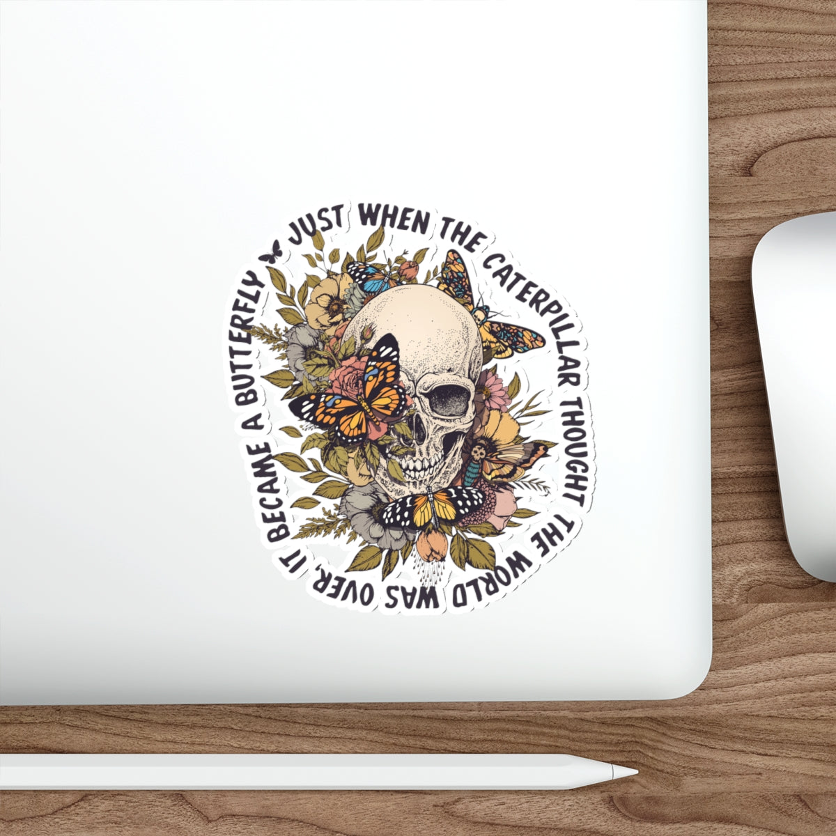 Caterpillar to Butterfly Skull Sticker