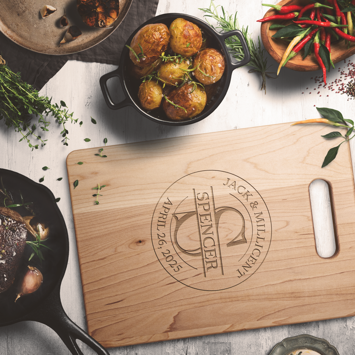 Personalized Maple Circle 2 Design Cutting Board — Handcrafted & Engraved