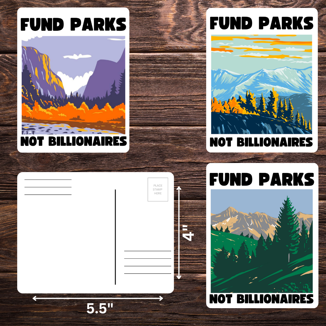 Fund Parks Not Billionaires Sticker & Postcard Set