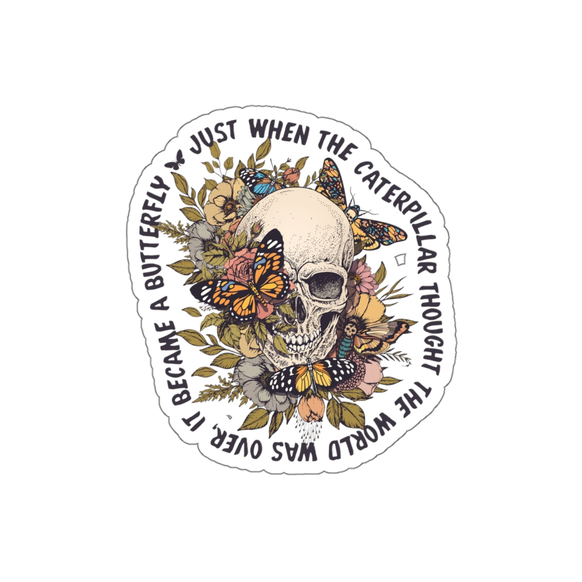 Caterpillar to Butterfly Skull Sticker
