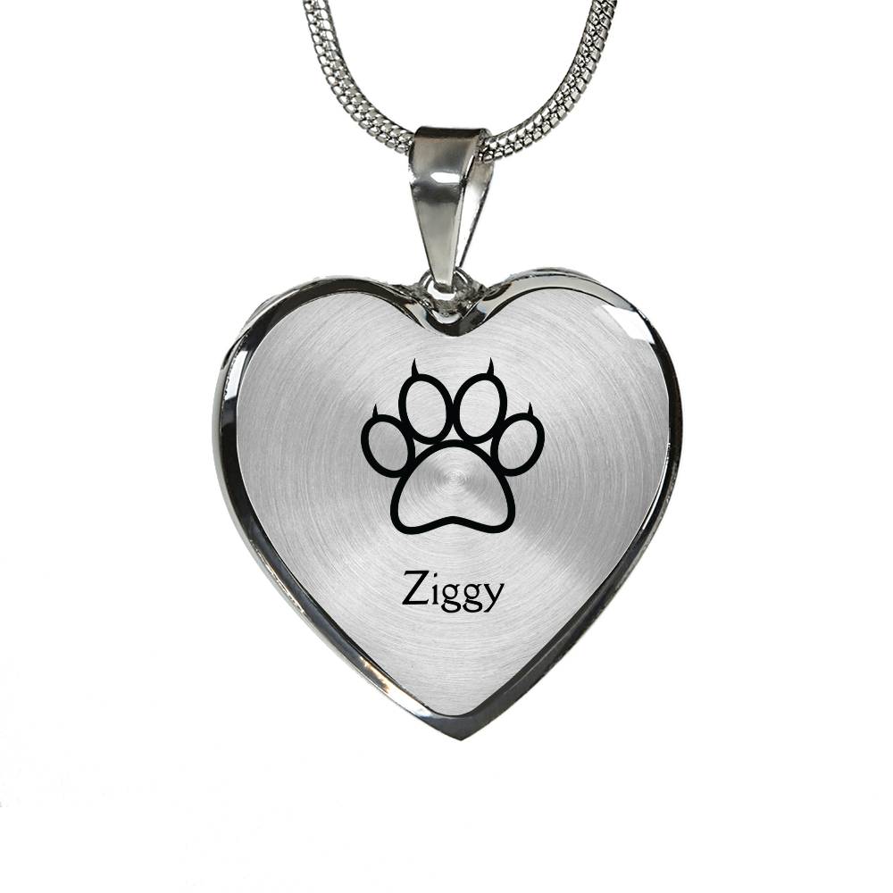Personalized Dog Paw Heart Necklace - Custom Name Engraving Available