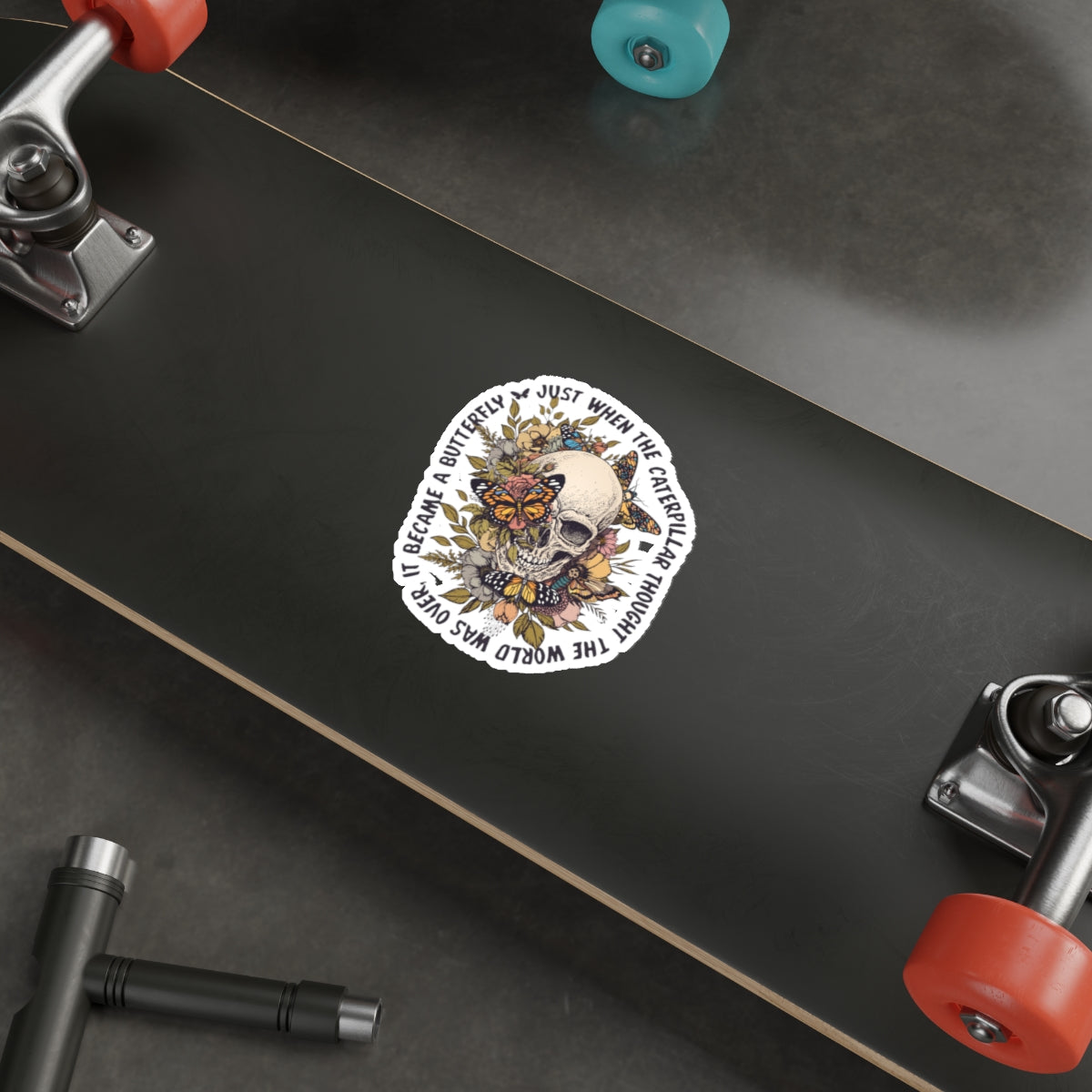 Caterpillar to Butterfly Skull Sticker