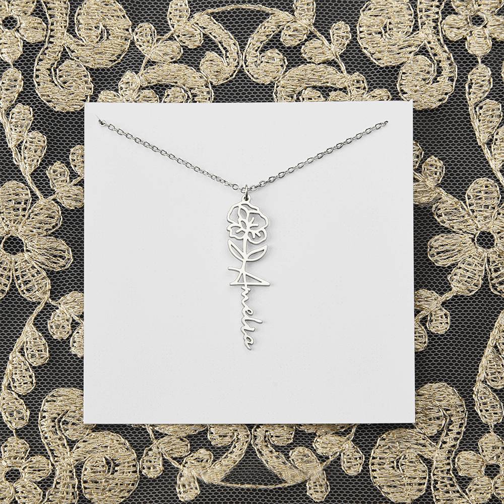 Personalized Name and Birth Flower Necklace