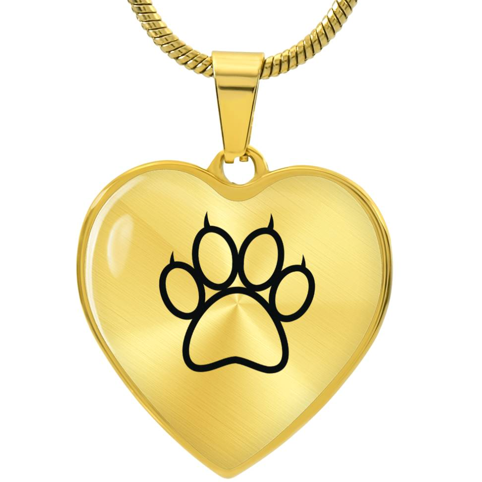 Personalized Dog Paw Heart Necklace - Custom Name Engraving Available