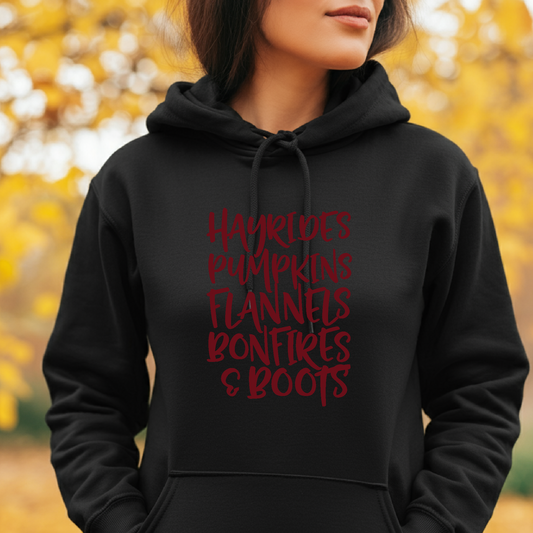Hayrides, Pumpkins, Flannels Autumn Hoodie