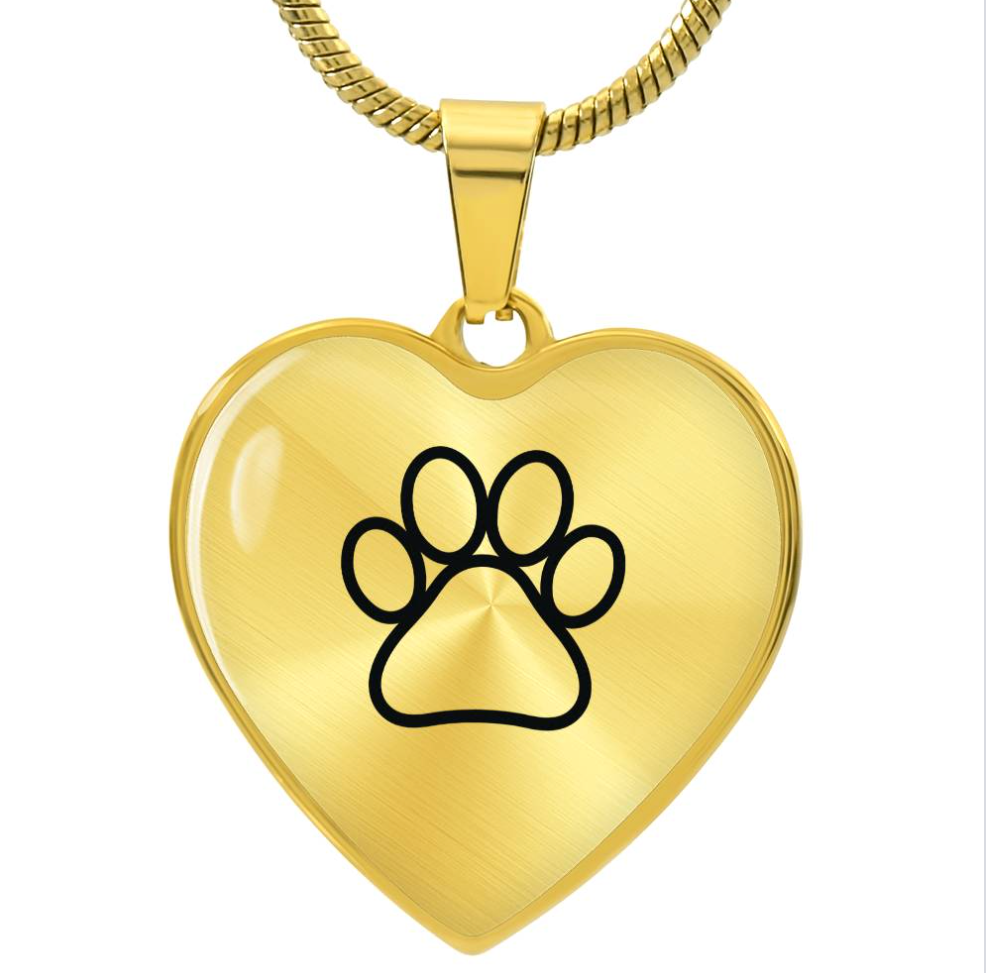 Personalized Cat Heart Necklace with Paw Print - Custom Name Engraving
