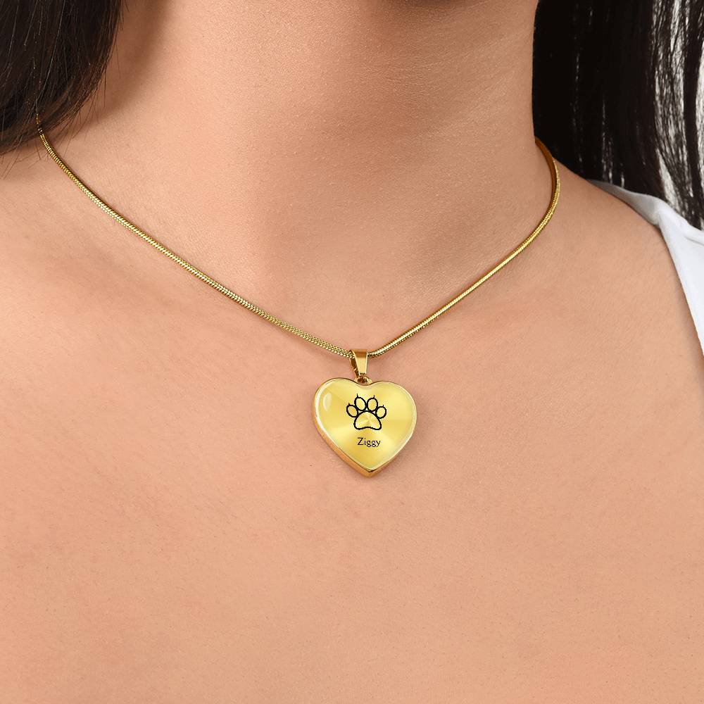 Personalized Dog Paw Heart Necklace - Custom Name Engraving Available