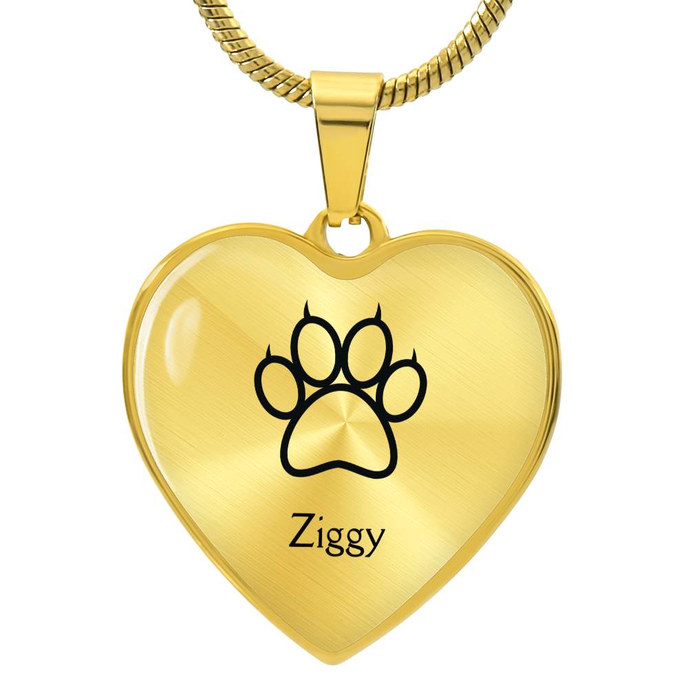 Personalized Dog Paw Heart Necklace - Custom Name Engraving Available