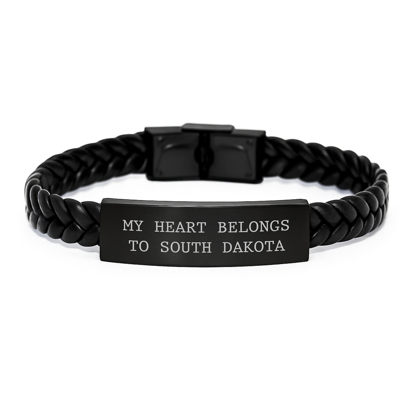 South Dakota Enthusiasts' Gift, My Heart Belongs To South Dakota Interlaced Leather Bracelet, Birthday Unique Gifts from Friends and Family - Image 1