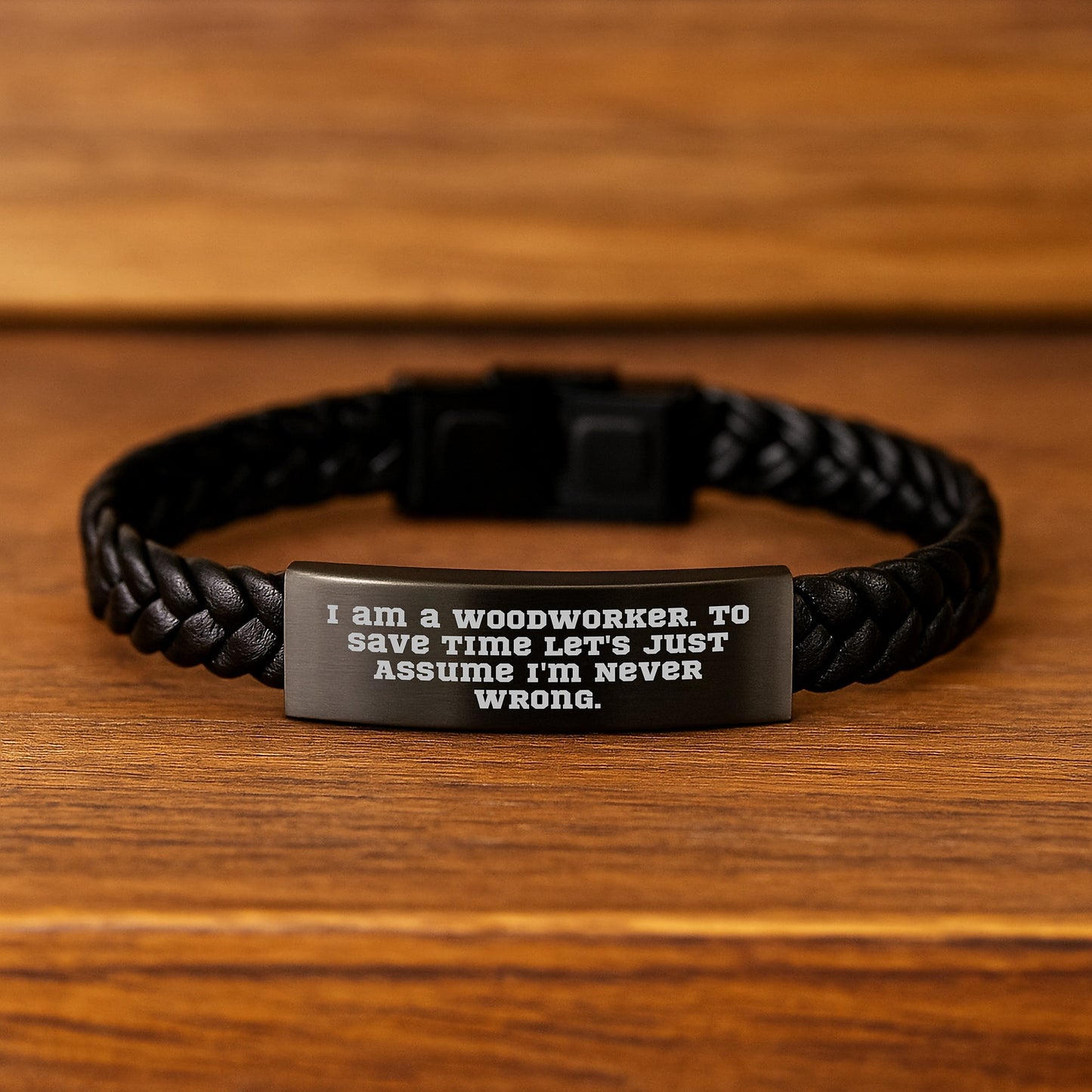Woodworker's Humor Interlaced Leather Bracelet, Gifts from Men to Woodworker, Unique Graduation Gifts for Him - Image 2