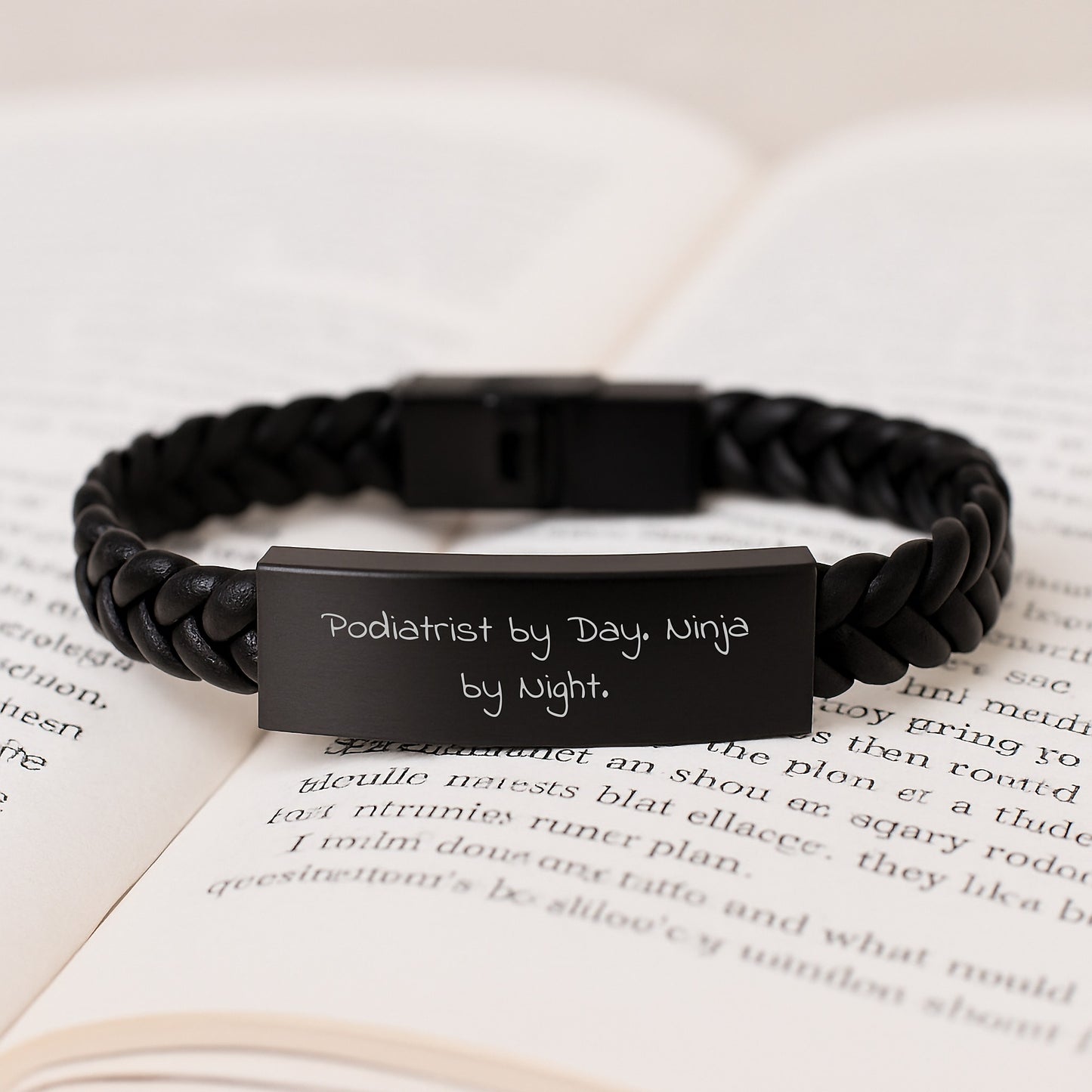 'Podiatrist By Day. Ninja By Night.' Funny Quote Interlaced Leather Bracelet Gifts from Men to Podiatrist at Christmas Unique Gifts - Image 3