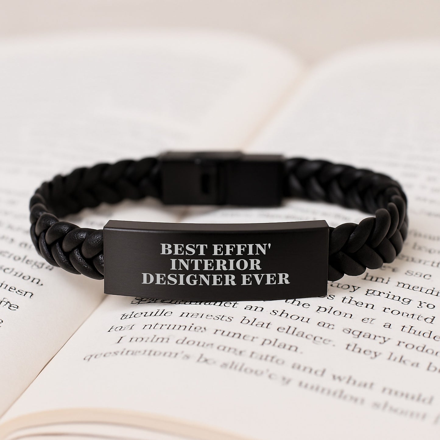 Gifts from Friends to Interior Designer Best Effin' Interior Designer Ever Interlaced Leather Bracelet for Graduation - Image 3