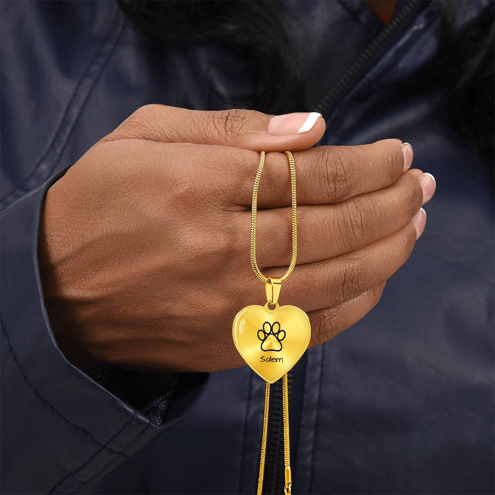 Personalized Cat Heart Necklace with Paw Print - Custom Name Engraving