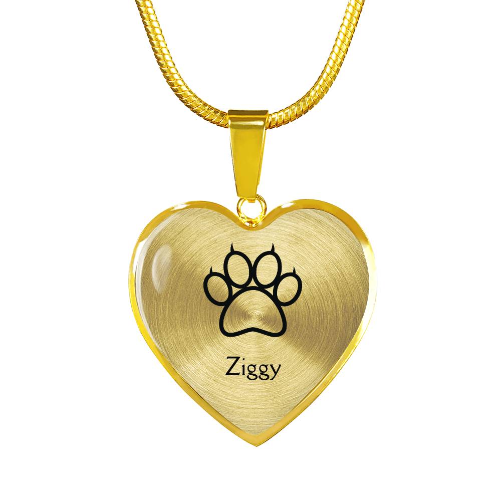 Personalized Dog Paw Heart Necklace - Custom Name Engraving Available