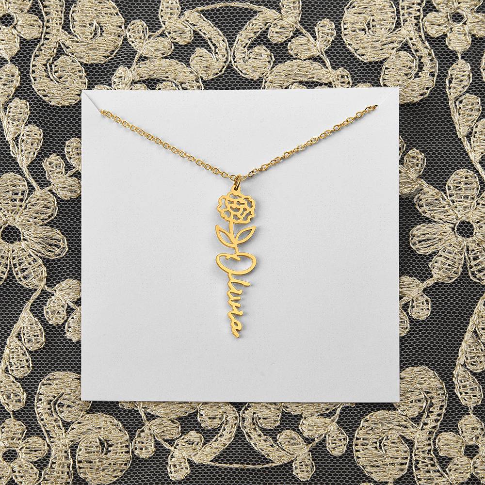 Personalized Name and Birth Flower Necklace