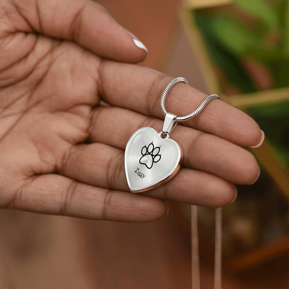 Personalized Dog Paw Heart Necklace - Custom Name Engraving Available
