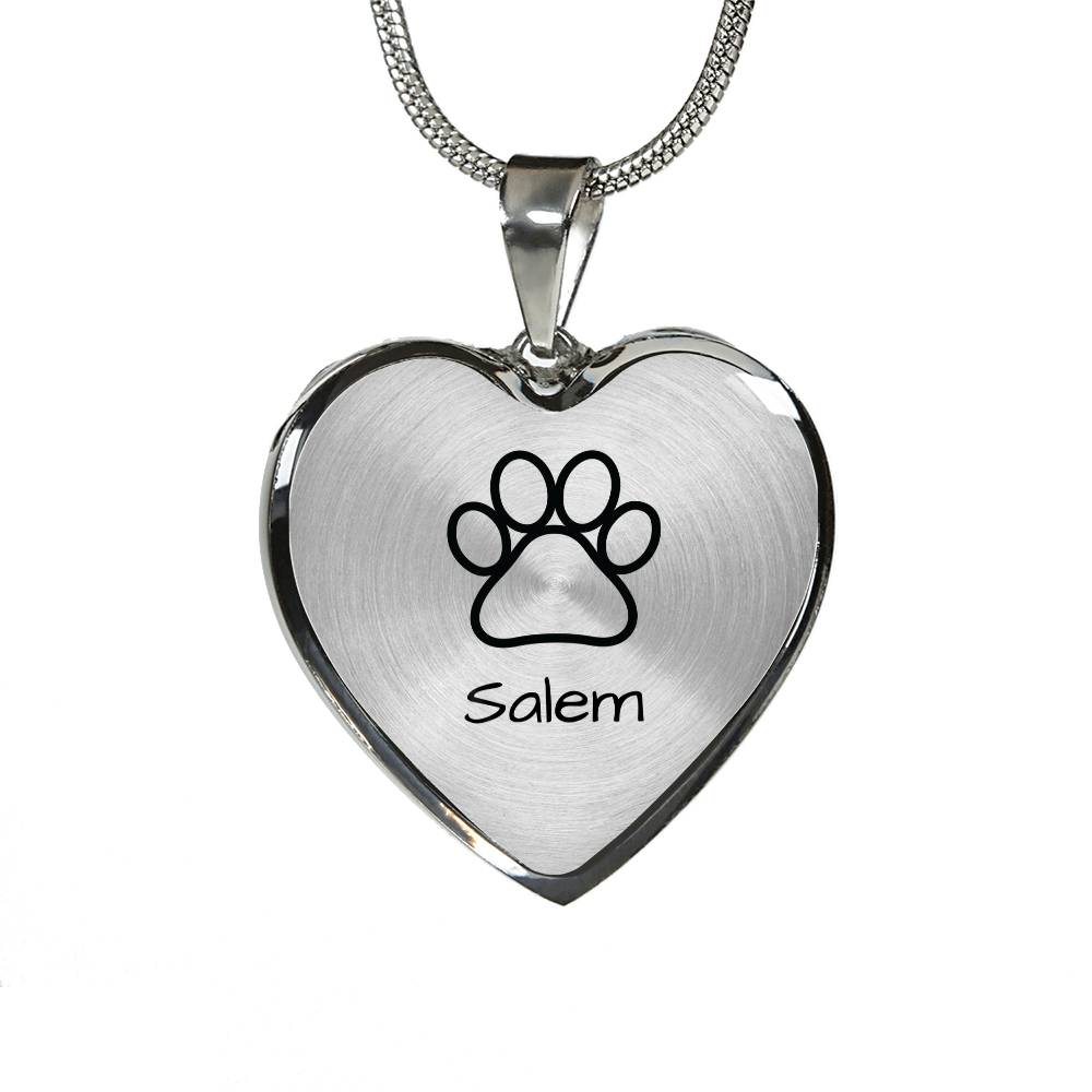 Personalized Cat Heart Necklace with Paw Print - Custom Name Engraving