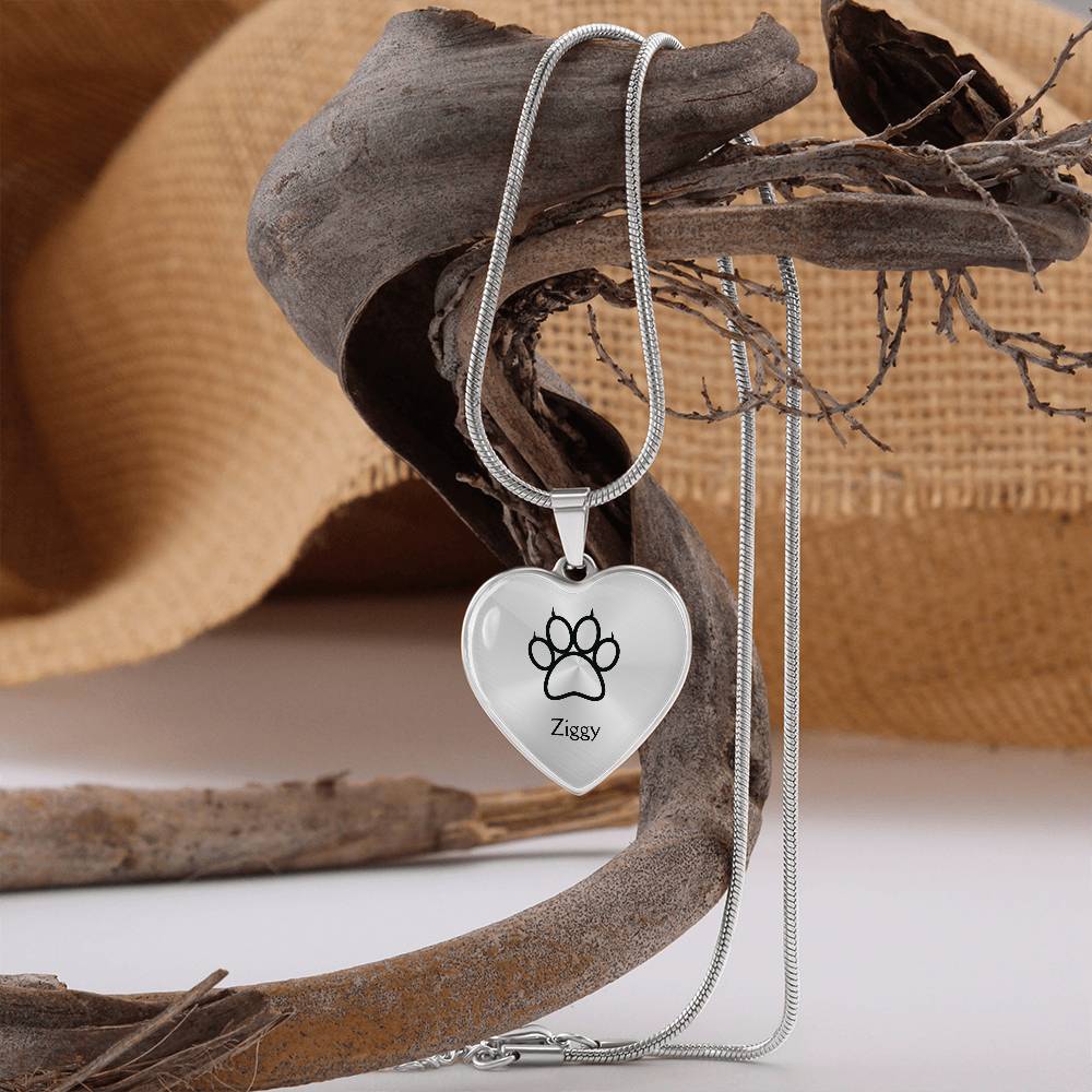 Personalized Dog Paw Heart Necklace - Custom Name Engraving Available