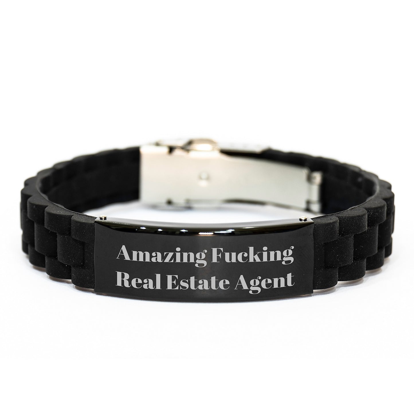 Gifts from Friends for the Amazing Real Estate Agent, Funny Quote Glide lock Clasp Birthday Unique Gift for Real Estate Agent, Adjustable Stainless Steel Silicone Men's Women's - Image 1