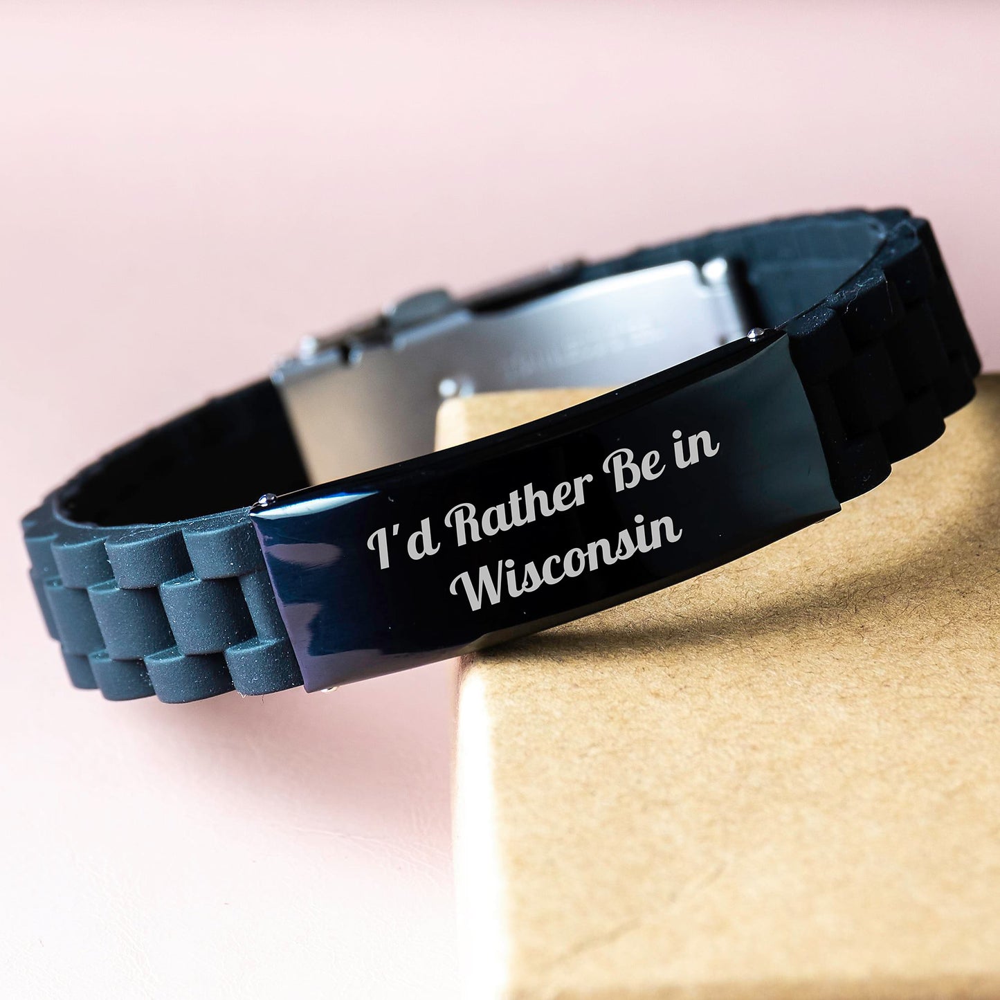 Wisconsin Inspirational Gifts from Men to Graduating Friends in Wisconsin, Glide lock Clasp Bracelet, I'd Rather Be In Wisconsin Quote - Image 3