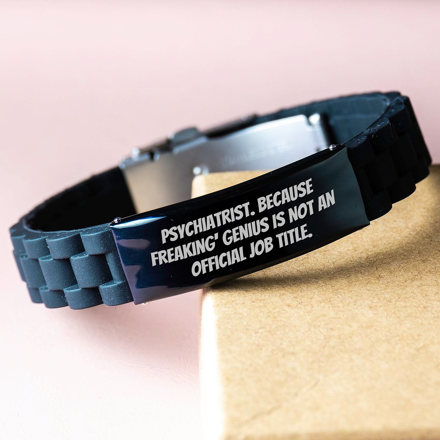 Funny Psychiatrist Gifts for Men - Glide lock Clasp Bracelet - 'Psychiatrist Because Freaking genius Is Not An Official Job Title' - Unique Mother's Day Unique Gifts from Family - Image 3
