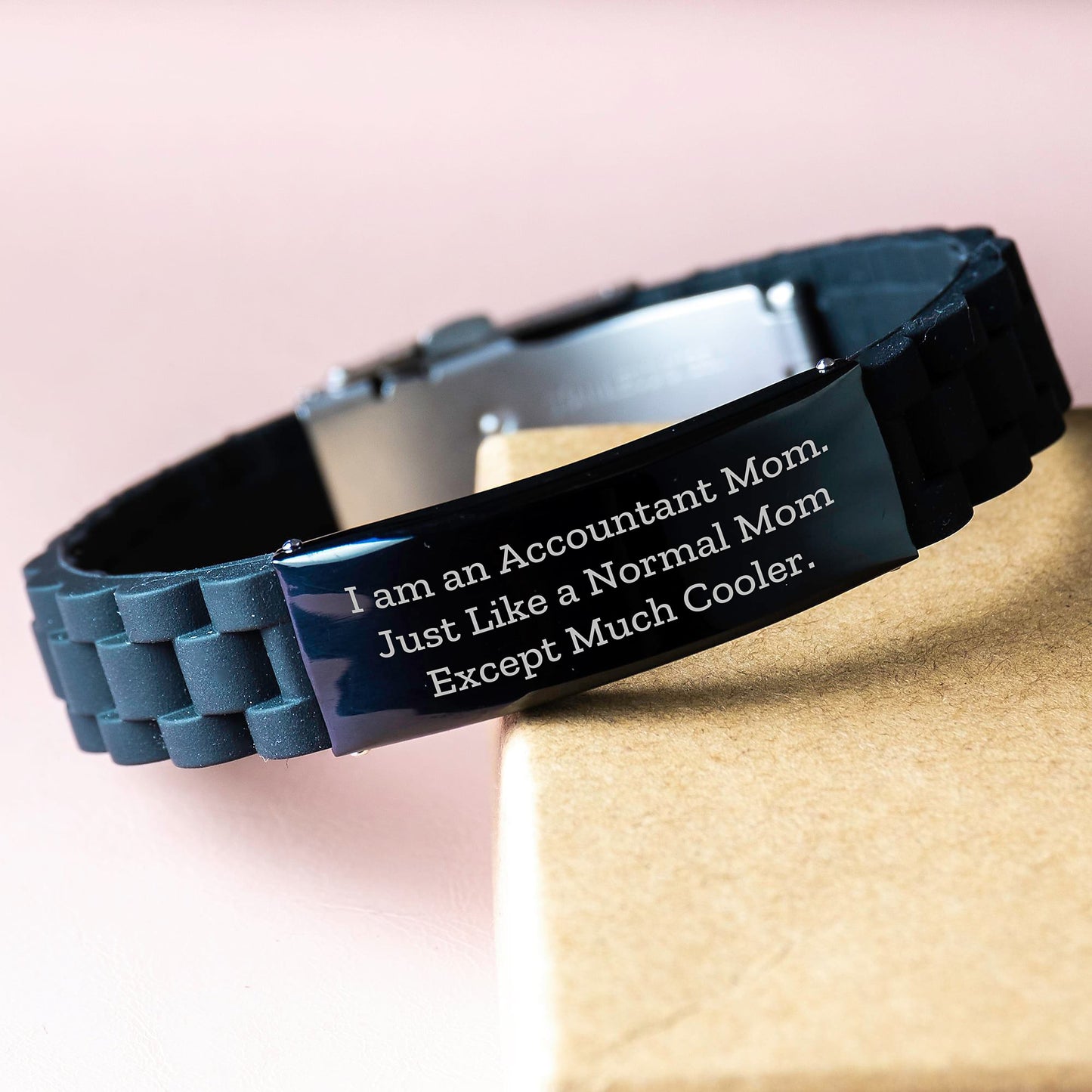 Funny Accountant Gifts from Mom - Glide lock Clasp Black Stainless Steel and Silicone Adjustable Graduation Unique Gifts for Accountant Mom by Friends and Family - Image 3
