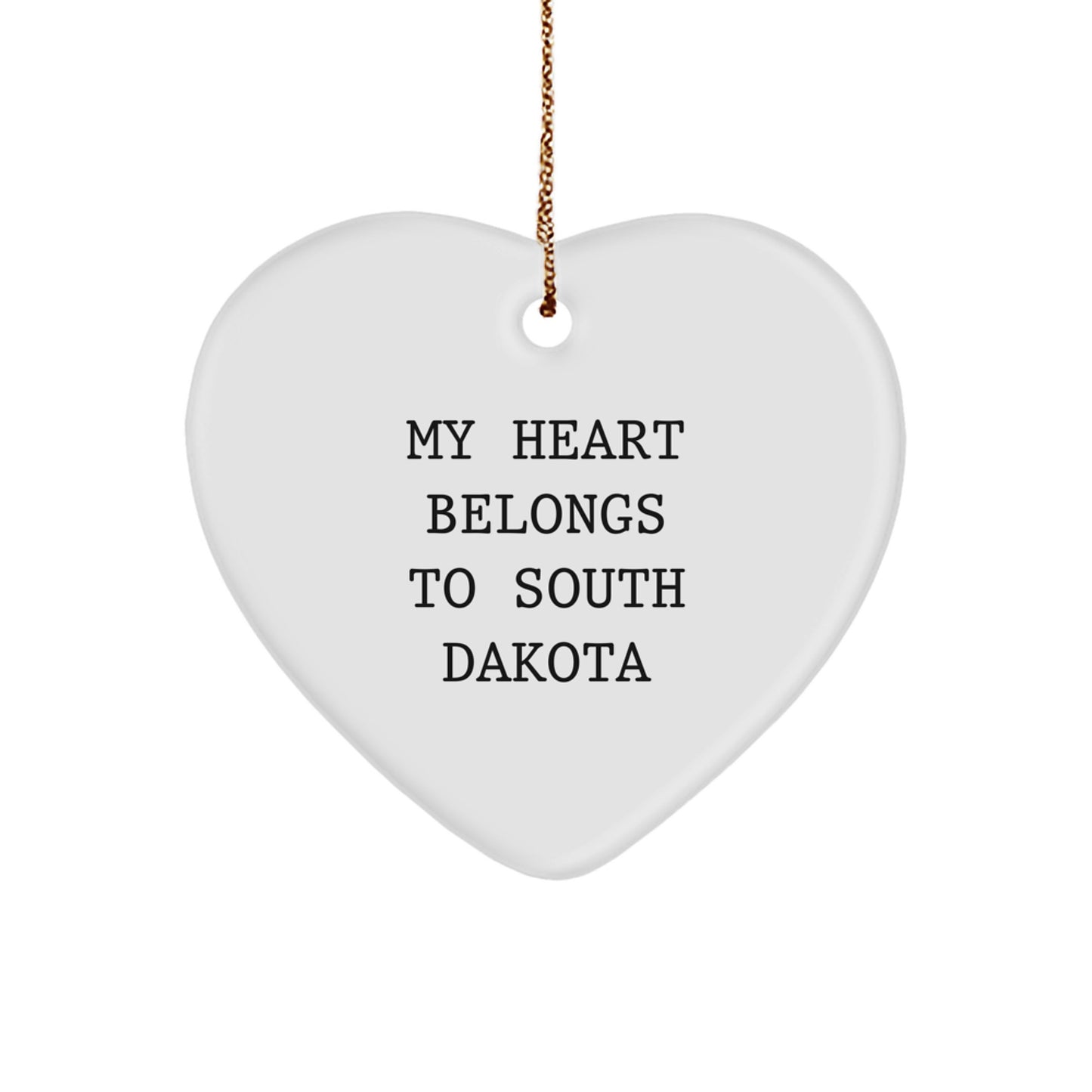 Funny South Dakota Heart Ornament, 'My Heart Belongs To South Dakota' Gifts from Family to Friends, Christmas Unique Gifts for Women, Men, Coworkers - Image 1