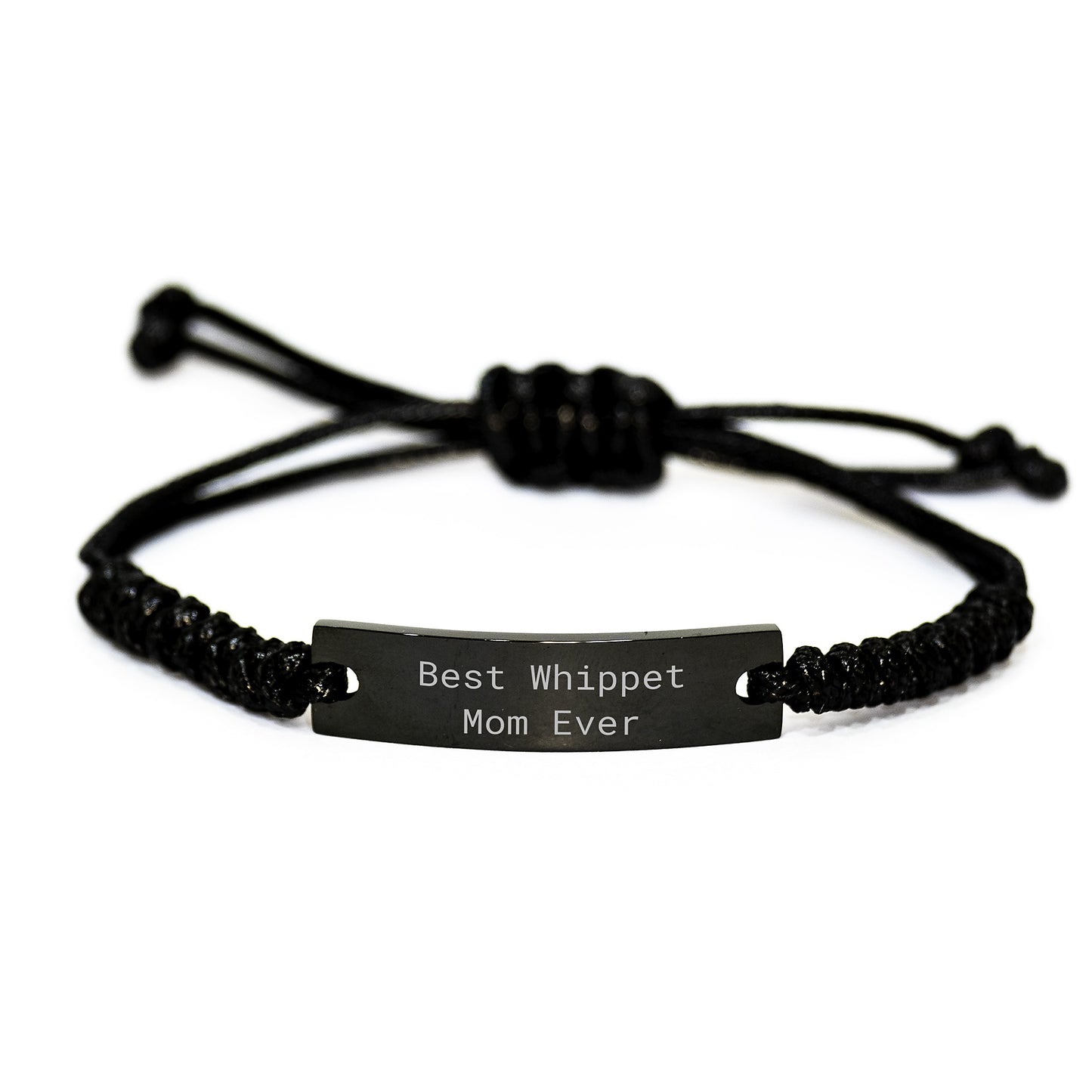 Whippet Dog Mom Funny Gift Rope Bracelet, Gifts from Best Whippet Mom Ever, Adjustable Black Stainless Steel with Interlaced Rope, Perfect Birthday Unique Gifts for Whippet Dog Lovers - Image 1