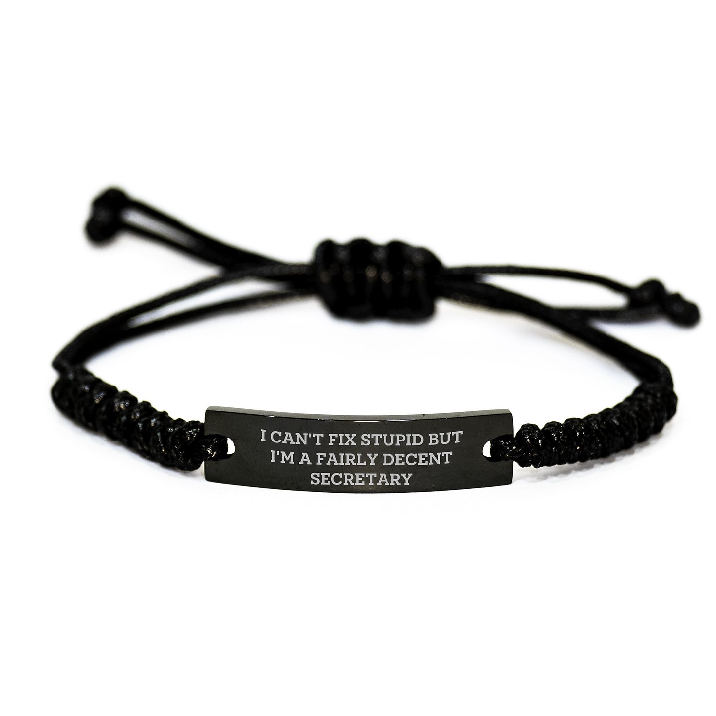 Funny Secretary Gifts from Men to Graduation Secretary, 'I Can't Fix Stupid But I'm A Fairly Decent Secretary' Rope Bracelet for Women, Friends, Coworkers, or Family - Image 1