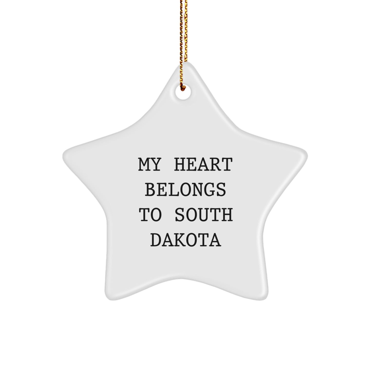 South Dakota Gifts, My Heart Belongs To South Dakota Star Ornament, Funny Christmas Decor for Friends, Family, and Coworkers - Image 1