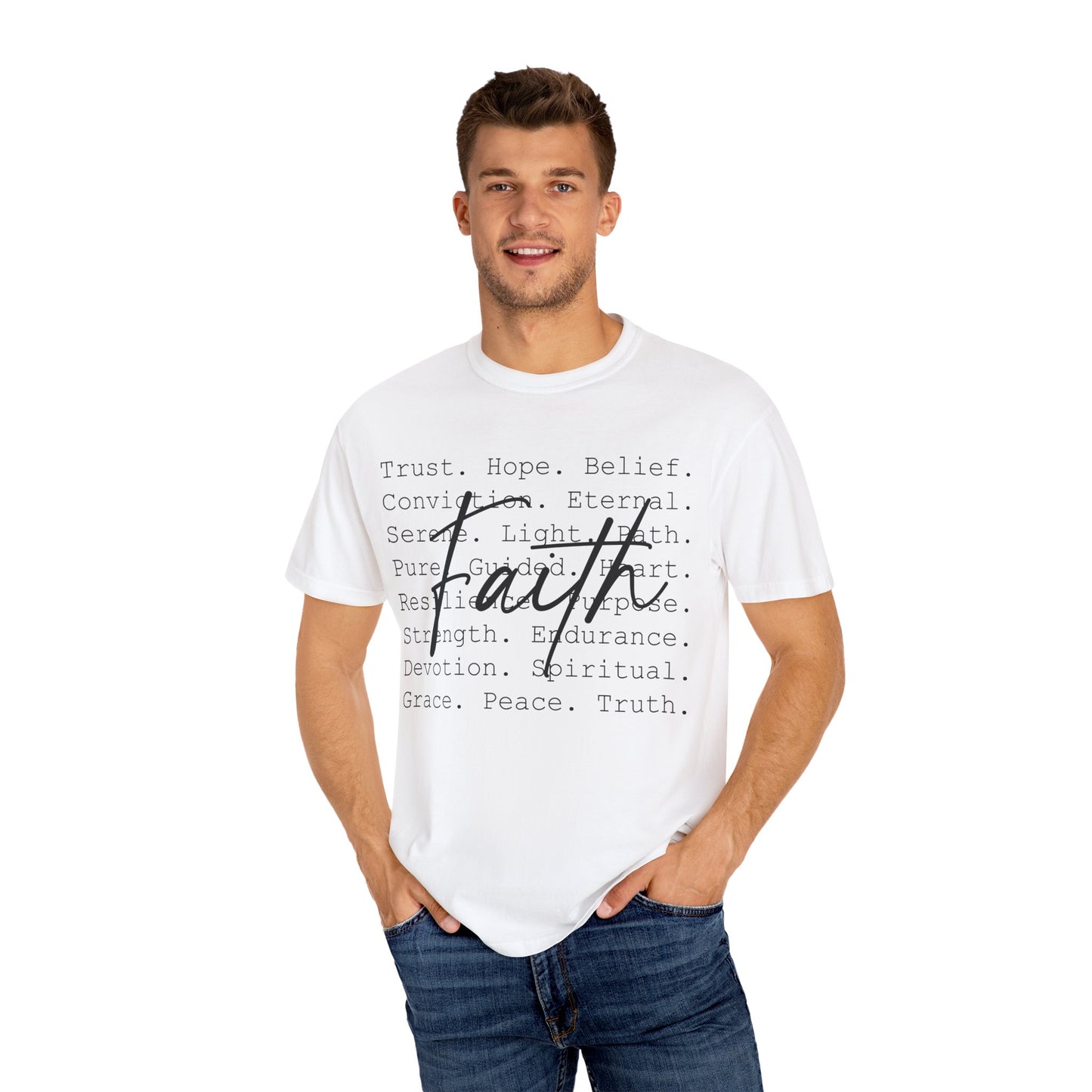 Faith-Inspired Unisex Garment-Dyed T-Shirt – Trust, Hope, Belief - Spiritual Apparel For Moms, Dads, Christians