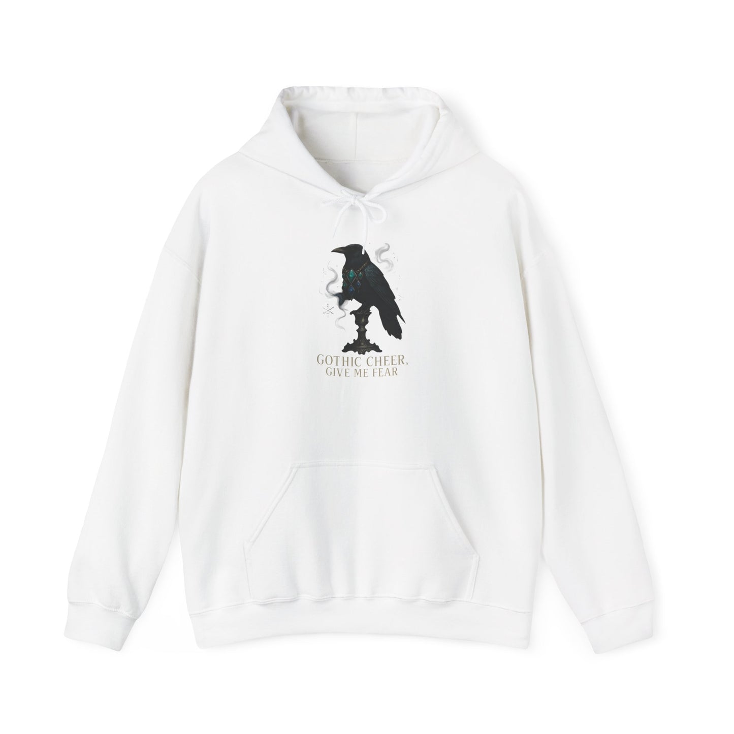 Raven Silhouette Hoodie — "Gothic Cheer, Give Me Fear" Graphic Pullover