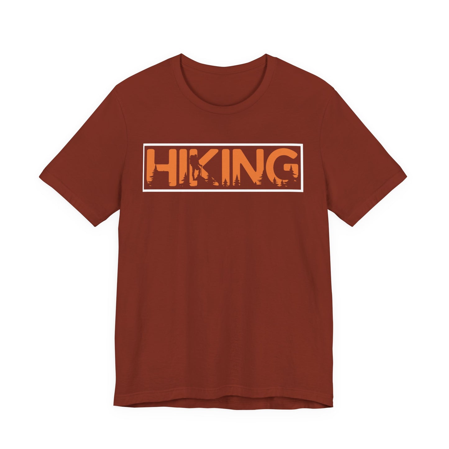 Hiking Graphic Tee — Bold Orange "HIKING" Logo T-Shirt for Outdoor Lovers