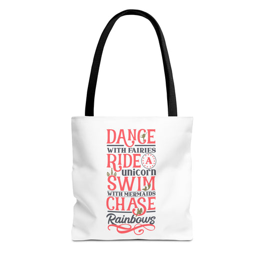 Whimsical Adventure Tote Bag - Dance with Fairies, Ride Unicorns, Swim with Mermaids
