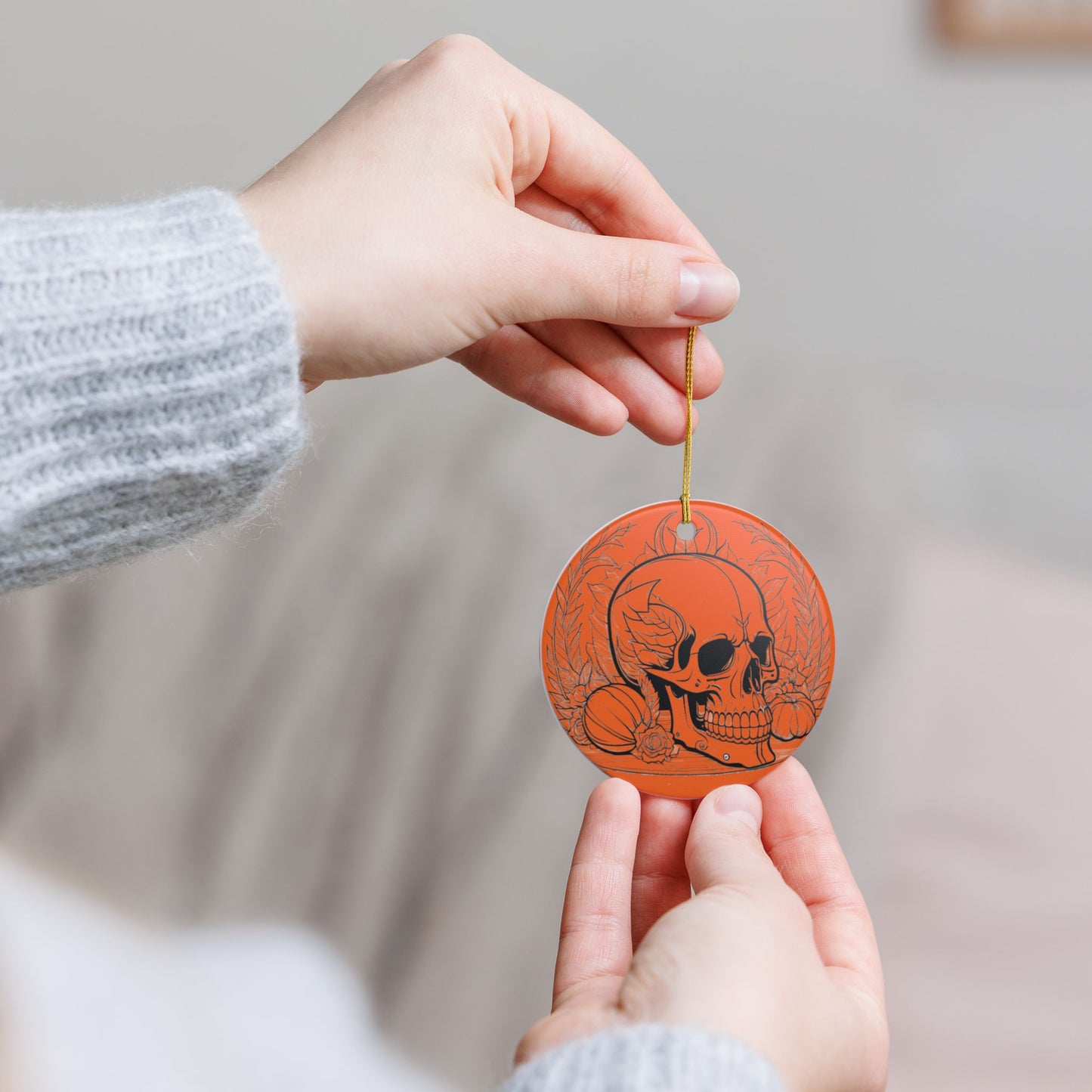 Halloween Skull Ceramic Ornament