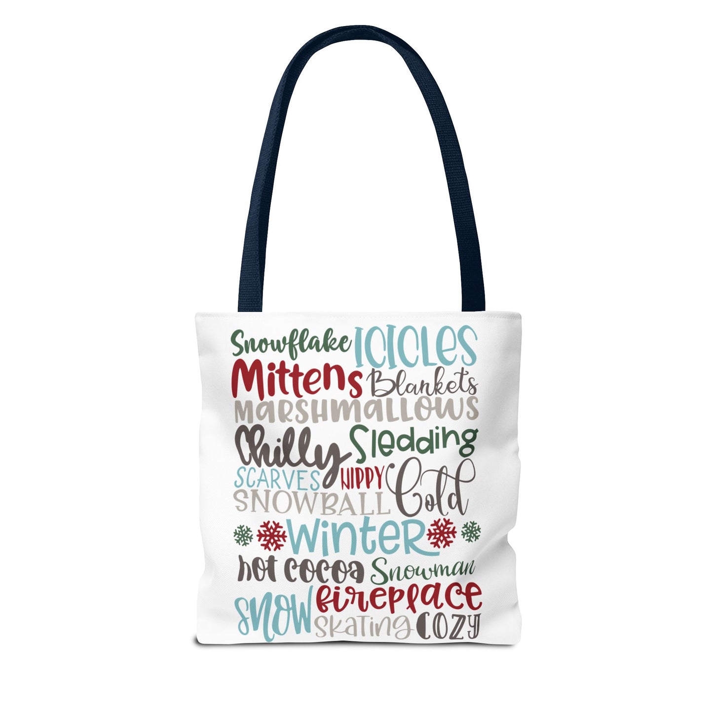 Winter Word Riot Tote Bag — Bold Typographic Holiday Tote
