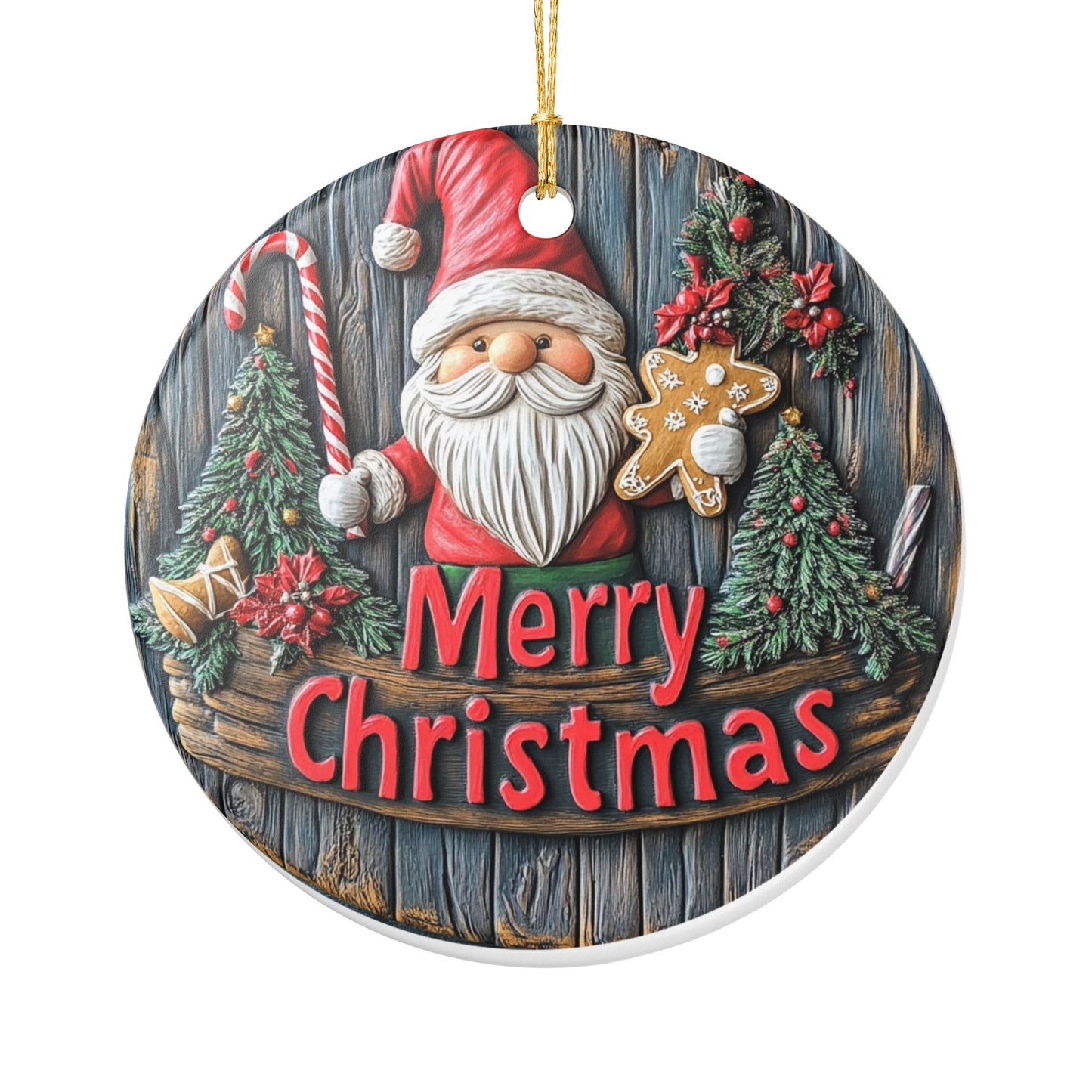 Rustic Santa Merry Christmas Ornament