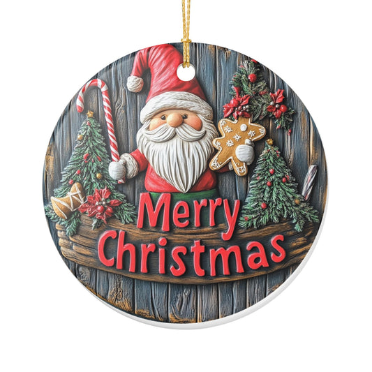 Rustic Santa Merry Christmas Ornament