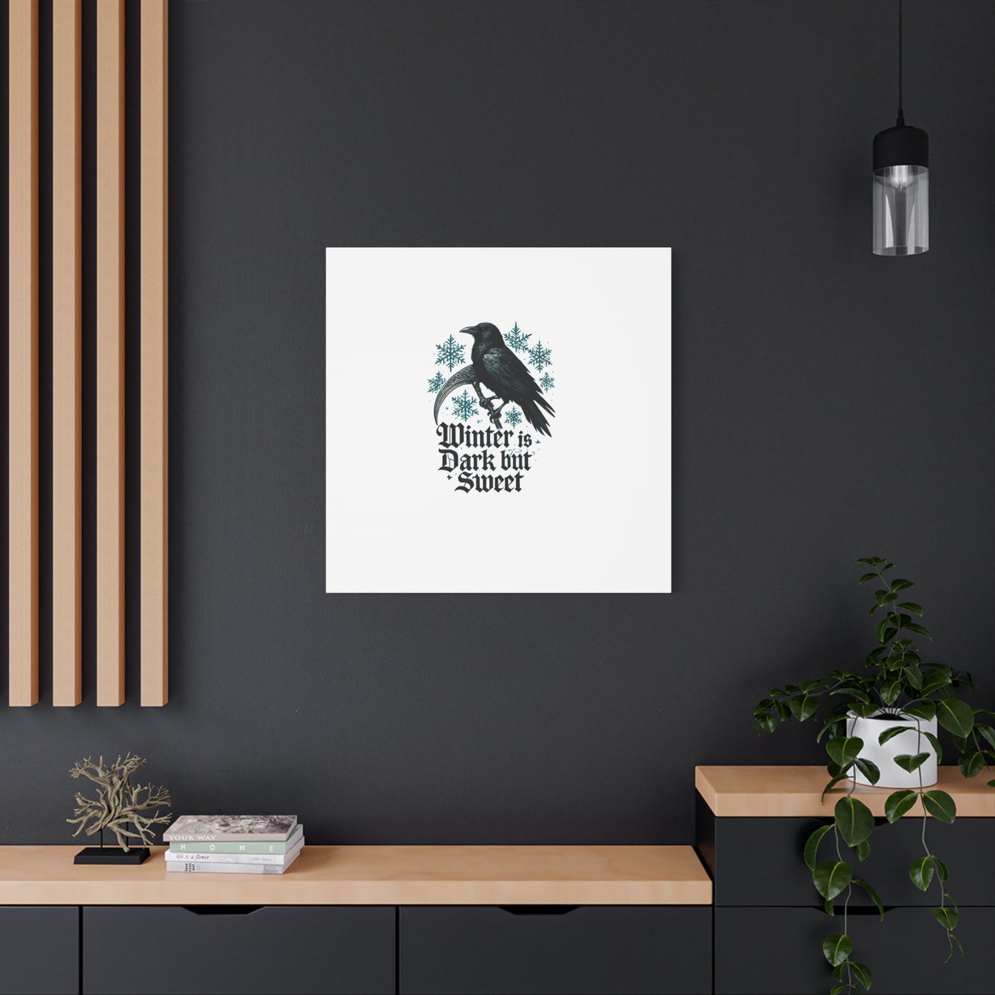 Raven Winter Canvas Art — “Winter is Dark but Sweet” Stretched Matte Print