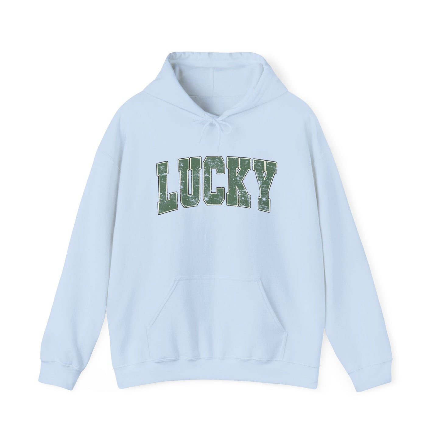 Lucky Distressed Hoodie — St. Patrick’s Day Green Vintage Lettering